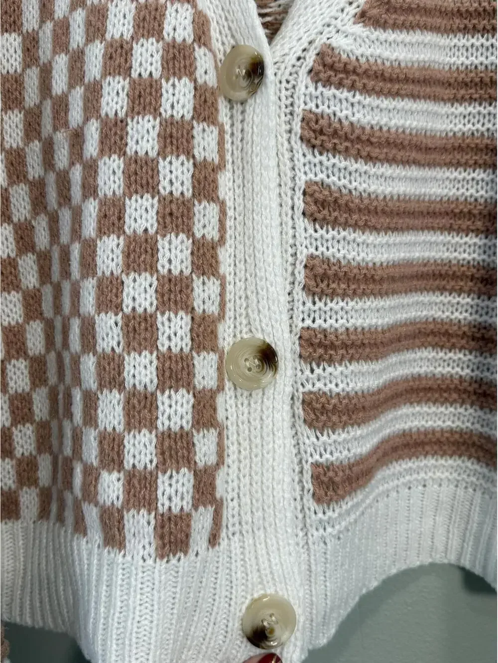 Boutique Checkered Print Knit Button Up Cardigan - Women's XL